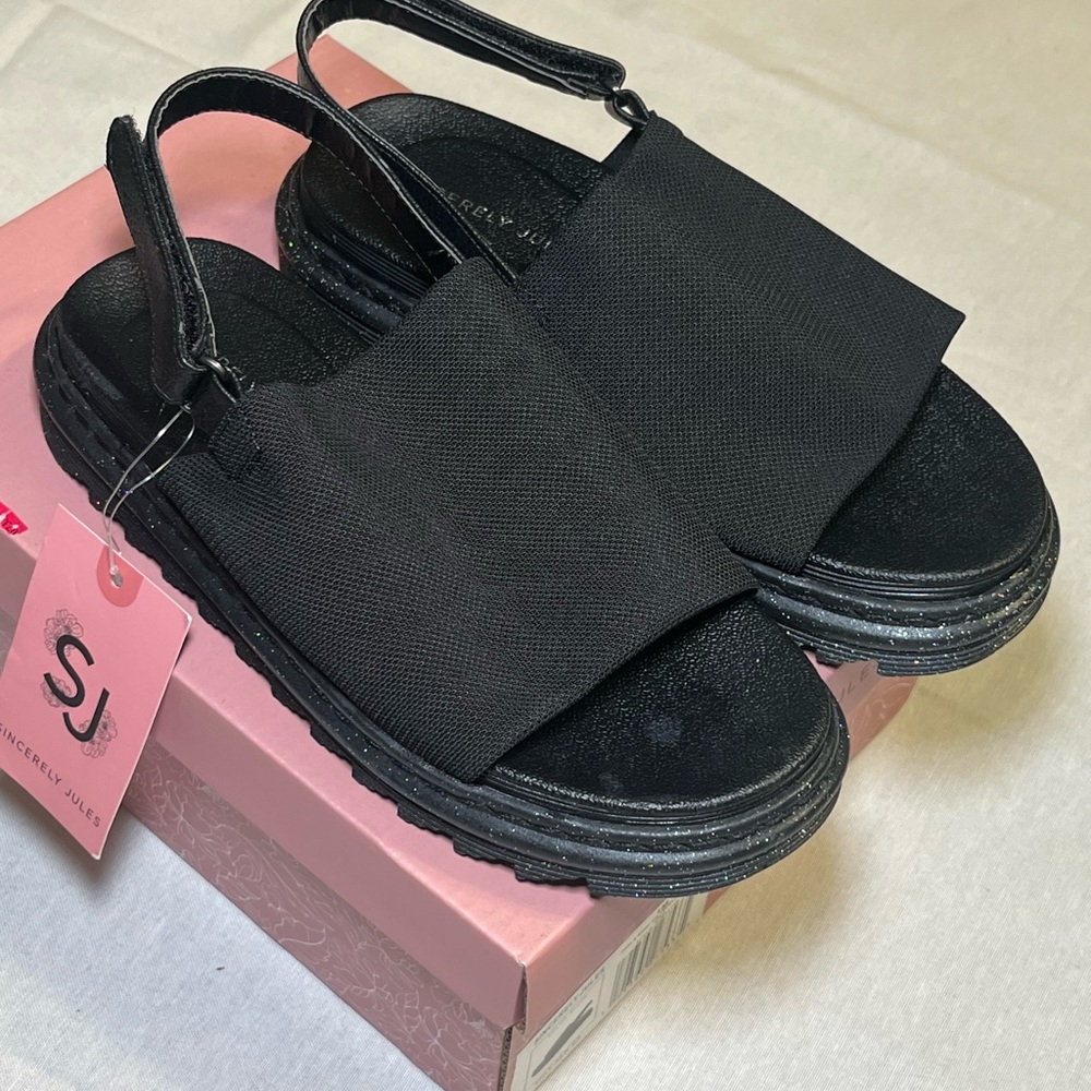 NIB Girls Sincerely Jules Tina Black Sling Back Sandals Sparkle Sole Size 1